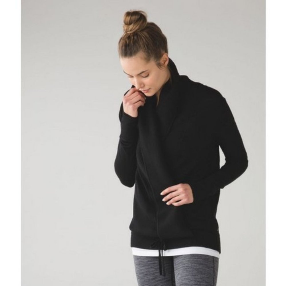 Lululemon Done Your Asana Pullover Black Size 6 Rare Merino Wool Wrap